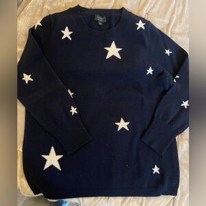 J. Crew Cashmere Sweater Intarsia Knit Stars Blue Women Size Medium